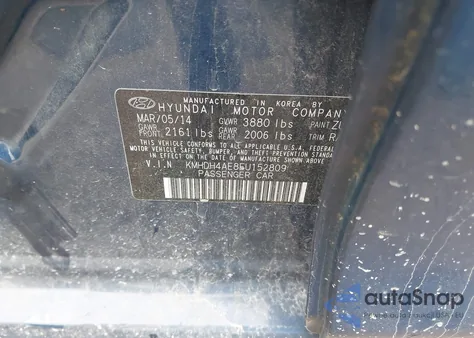 2014 Hyundai Elantra Se from USA, damaged, VIN KMHDH4AE8EU152809